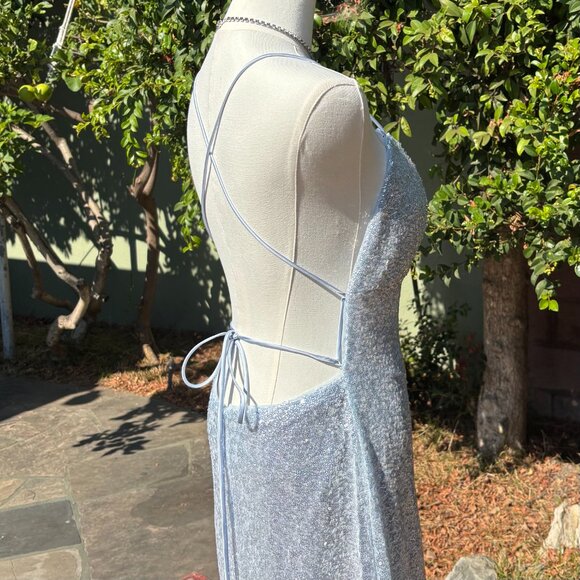 Betsy & Adam Silver Sequin Gown Light Blue Ice Silver Size 8 NWT Prom - Picture 6 of 10